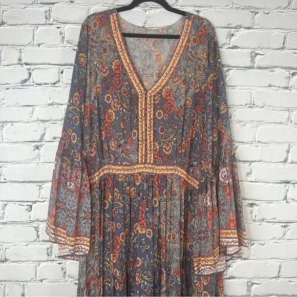 Aveology Floral Earth Angel Maxi Dress 22/24 Flare Sleeve Boho Southwestern - Picture 3 of 13